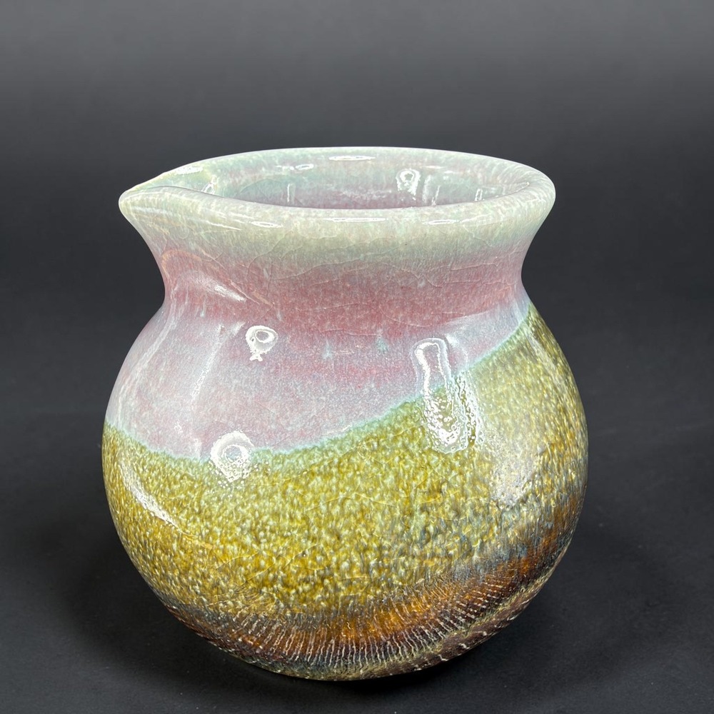 Dana Signed Studio Pottery Small Pitcher Creamer Lavender Green Crackle Glaze 3"